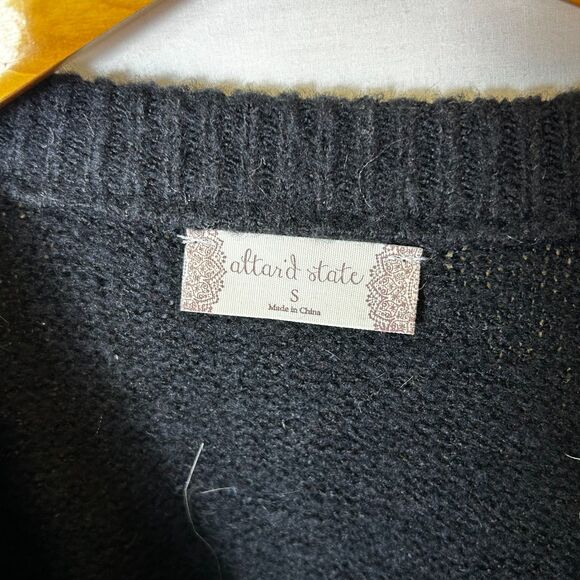 Altar'd State Black Off-White Striped Fluffy Boxy Slightly Cropped LS Sweater S - Picture 5 of 12